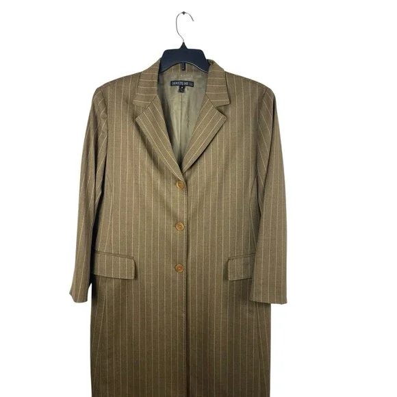 Lafayette 148 Wool Blazer Womens 16 Brown Pinstripe Career Office Long Line - Picture 4 of 13